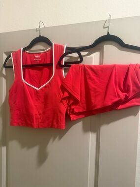 Red Abercrombie YPB Crop Tank Top and Shorts Set